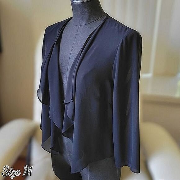 Jacques Vert black sheer chiffon shawl wrap jacket - Picture 1 of 11